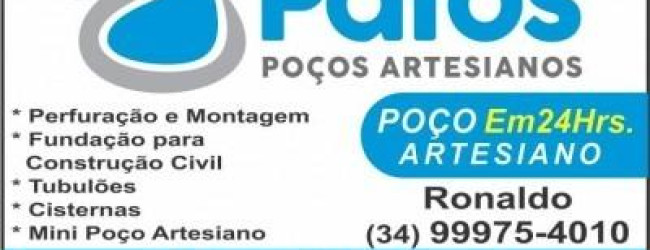 Perfuração e Montagem de Poços Artesianos, Fundação para Construção Civil, Tubulões, Cisternas, Mini Poço Artesiano. Poço Artesiano em 24 horas. PATOS POÇOS ARTESIANOS - 34-3822-5502 E 34-99975-4010.
